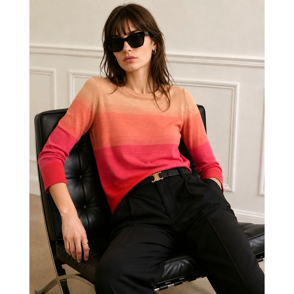 Celine Paris Pink Red Stripe Pullover Sweater Top Women's Size Medium